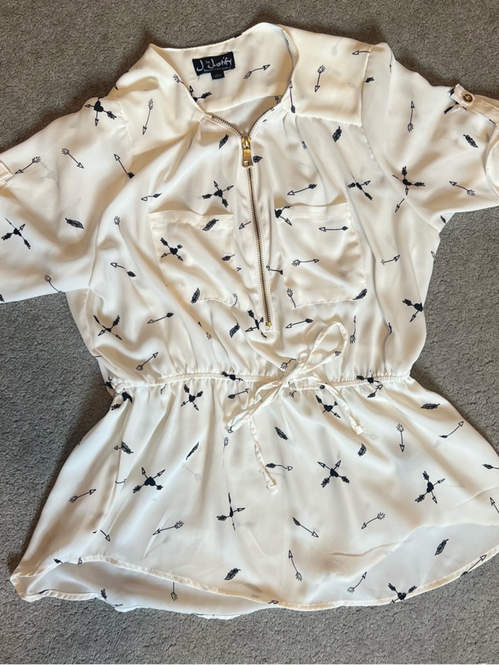 J for Justify Cream Tunic with Black Arrow Print and Gold Zip